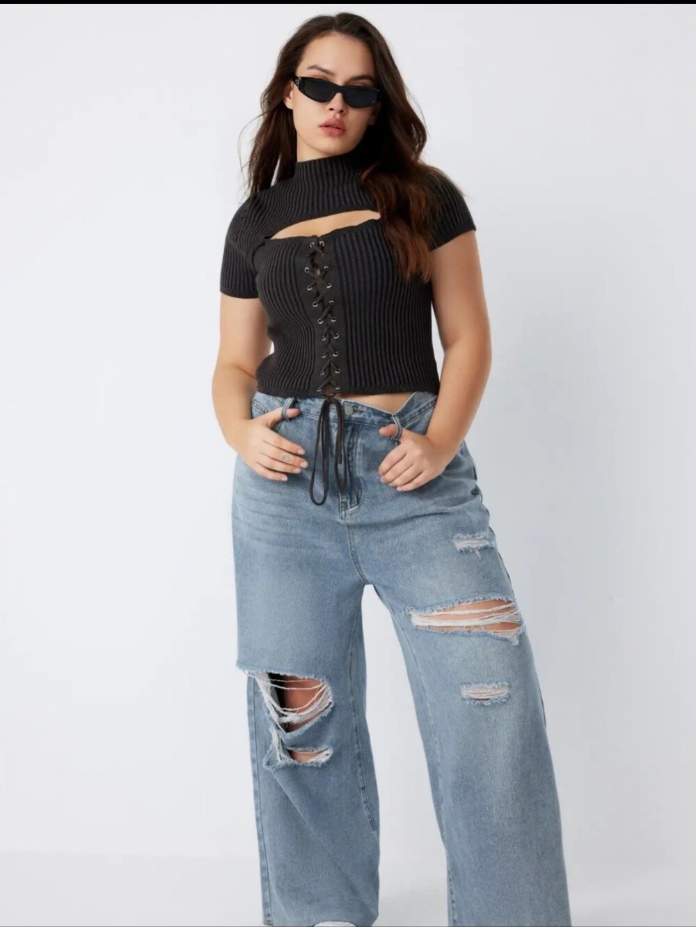 Cider Wide Leg High-Rise Distressed Jeans - Light Blue Sixe 4XL New - Picture 2 of 13